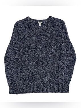 LL Bean 100% cotton navy white marl speckled knit crewneck sweater women’s small